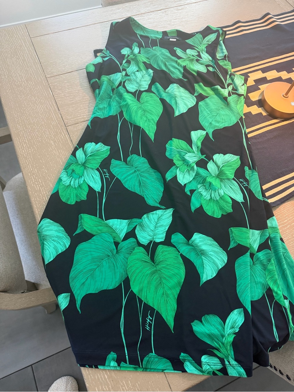 Tommy Hilfiger Navy Dress with Green Leaf Motif